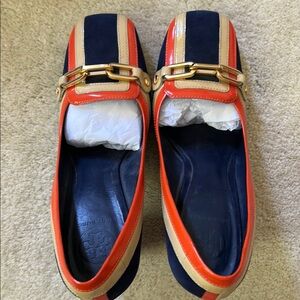 Tory Burch Navy and Orange Heels